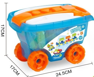 Конструктор в Количка с Дръжка за Дърпане, 100 Елемента, 25×17×17 см